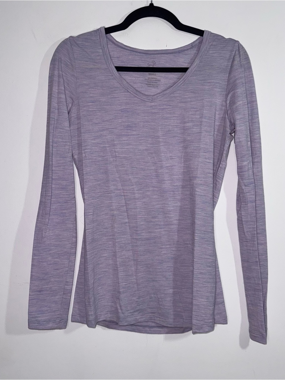 WoolX Small Lavender Merino Wool V Neck Long Sleeve Base Layer Top